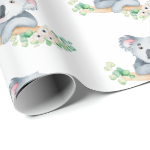 Watercolor koala with gum leaves and flowers wrapping paper
