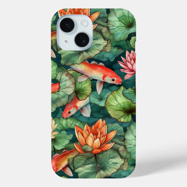 Watercolor Koi and Water Lilies Barely There Case-Mate iPhone Case (Back)