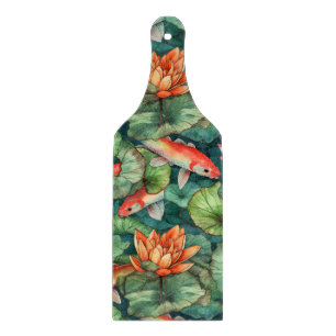 Watercolor Koi and Water Lilies Cutting Board