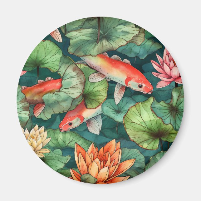Watercolor Koi and Water Lilies Magnet (Front)