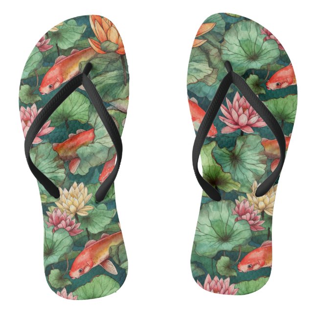 Watercolor Koi and Water Lilies Pair of Flip Flops (Footbed)
