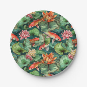 Watercolor Koi and Water Lilies Paper Plates