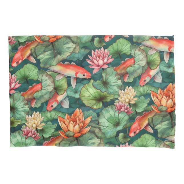 Watercolor Koi and Water Lilies Pillowcase (Front)