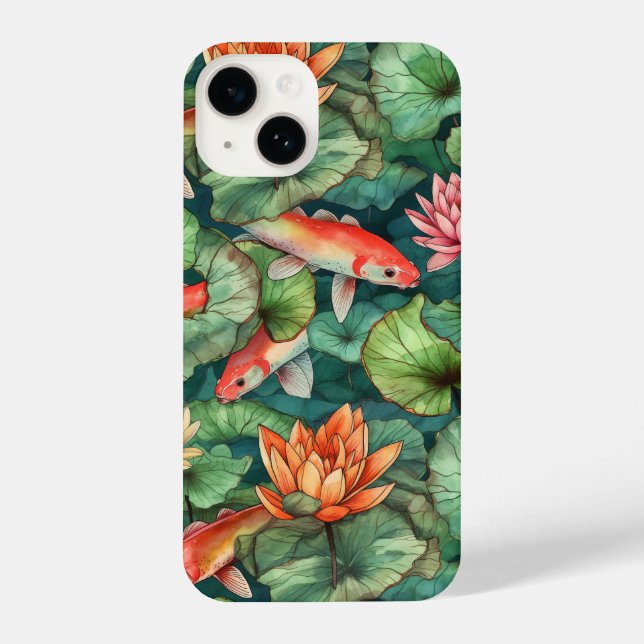 Watercolor Koi and Water Lilies Slim Fit iPhone Case (Back)