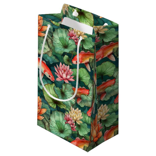 Watercolor Koi and Water Lilies Small Gift Bag (Front Angled)