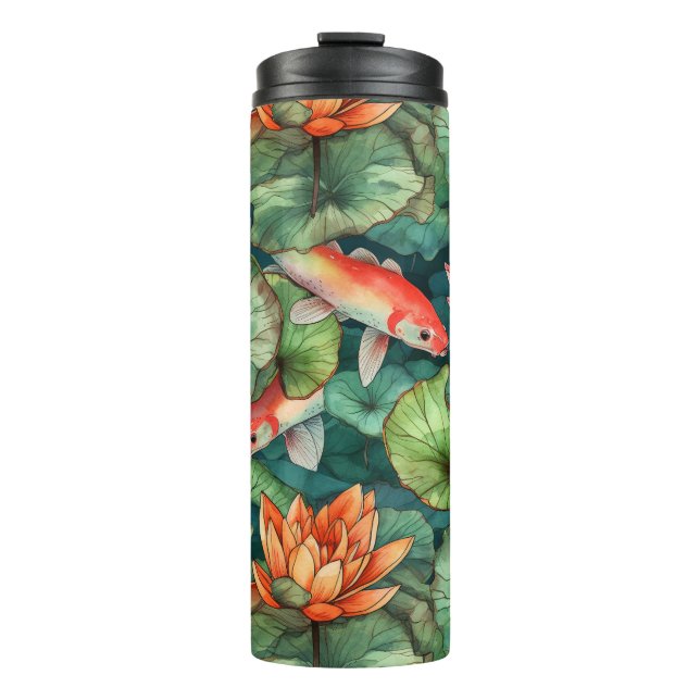 Watercolor Koi and Water Lilies Thermal Tumbler (Front)