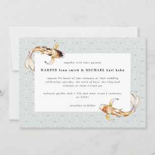 watercolor koi fish blue wedding invitation