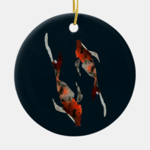 Watercolor koi fish illustration ceramic tree decoration