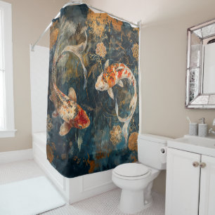 Watercolor Koi Fish Illustration Shower Curtain