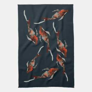 Watercolor koi fish illustration tea towel