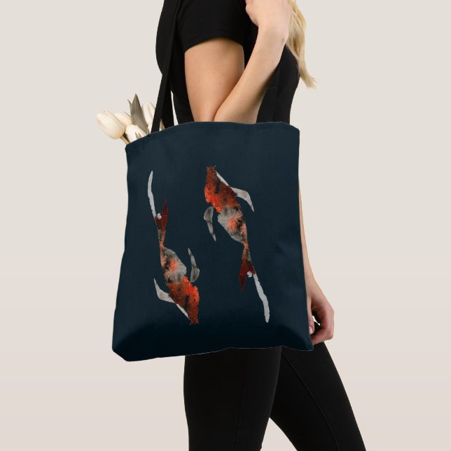 Watercolor koi fish illustration tote bag (Close Up)