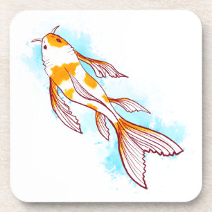 Watercolor Koi Fish on White Illustration Coaster