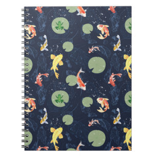 Watercolor Koi Fish Pond Seamless Pattern Notebook