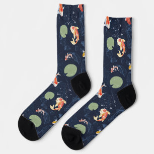 Watercolor Koi Fish Pond Seamless Pattern Socks