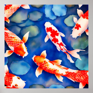 Watercolor koi fish poster