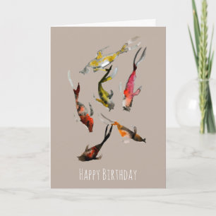 Watercolor koi fish red brown gold card