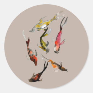 Watercolor koi fish red brown gold classic round sticker