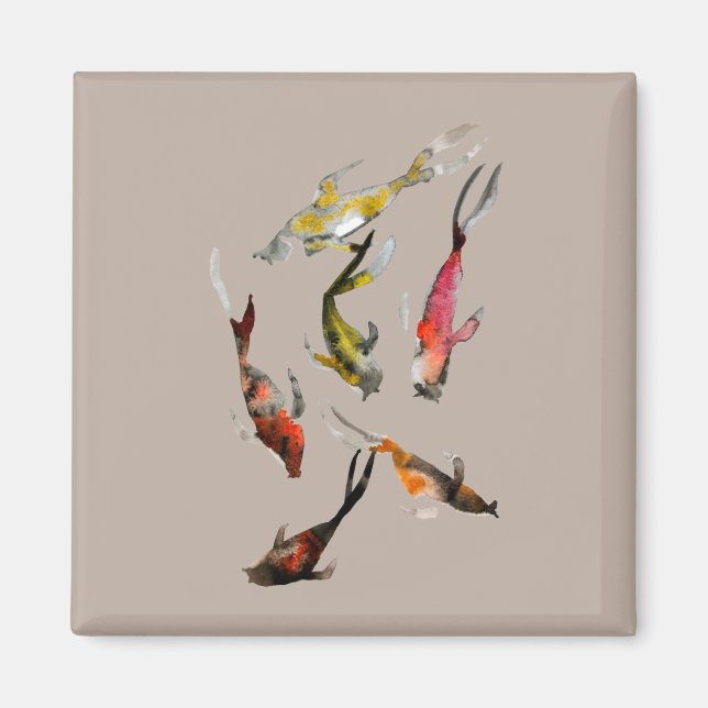 Watercolor koi fish red brown gold magnet (Front)