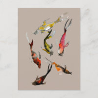 Watercolor koi fish red brown gold
