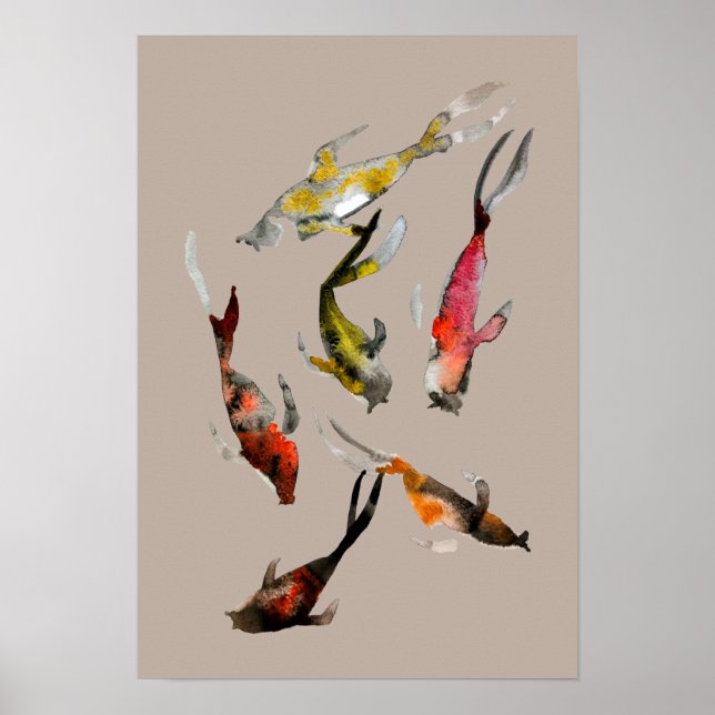 Watercolor koi fish red brown gold poster (Front)