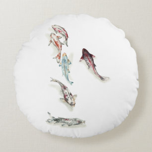 Watercolor Koi Fish Round Cushion