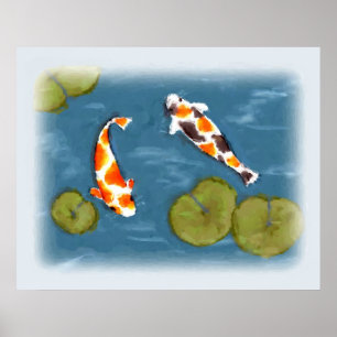 Watercolor Koi Pond Poster Print