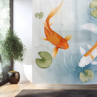 Watercolor Koi Pond Serenity Japanese Style Shower Curtain