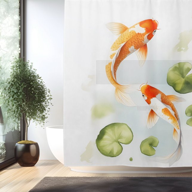 Watercolor Koi Pond Serenity Japanese Style Shower Curtain (Creator Uploaded)