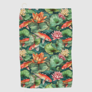Watercolor Koi & Water Lilies Golf Towel