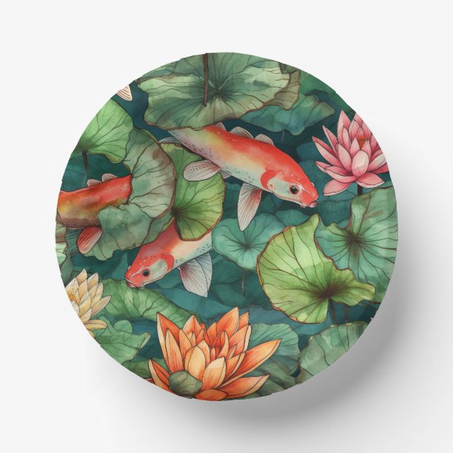 Watercolor Koi & Water Lilies Paper Bowls Paper Plate (Front)