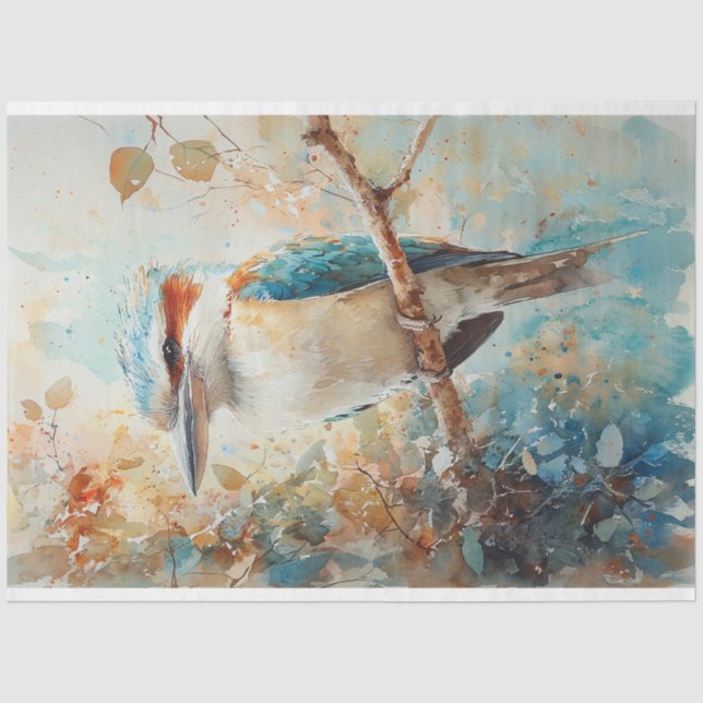 Watercolor Kookaburra Decoupage Tissue Paper (Front)