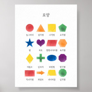Watercolor Korean Hangul shapes poster