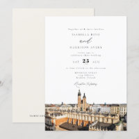 Watercolor Kraków Skyline Buildings Wedding