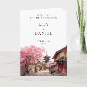 Watercolor Kyoto Japan Elegant Wedding Folded Programme