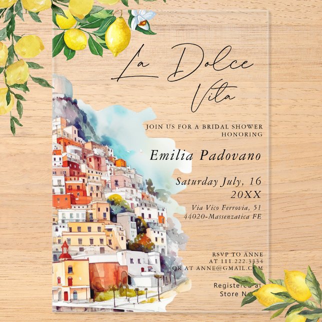 Watercolor La Dolce Vita Italian Bridal Shower  Acrylic Invitations (Creator Uploaded)