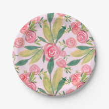 Watercolor La Rosa Whimsy Gold Paper Plates