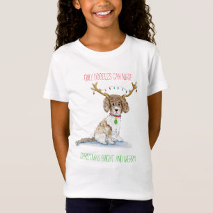 Watercolor Labradoodle Christmas Lights Antlers T-Shirt