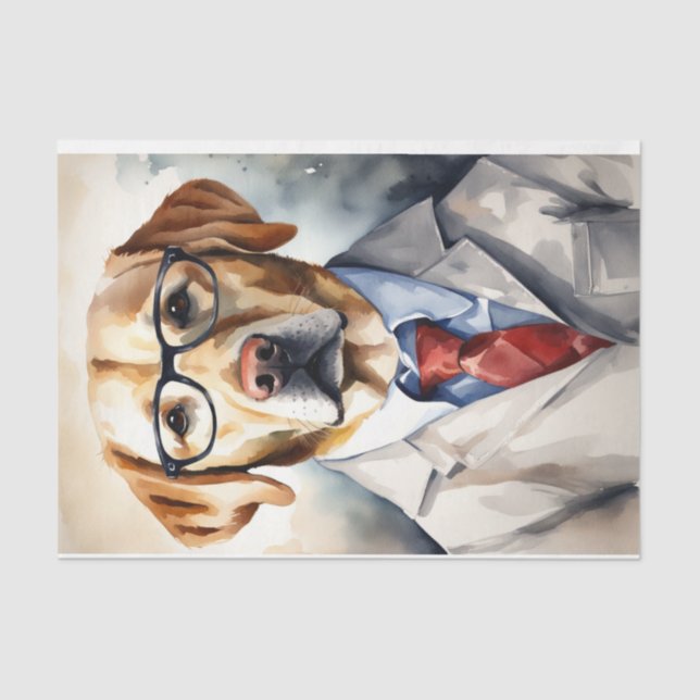 Watercolor Labrador in Glasses Decoupage  Tissue Paper (Front)