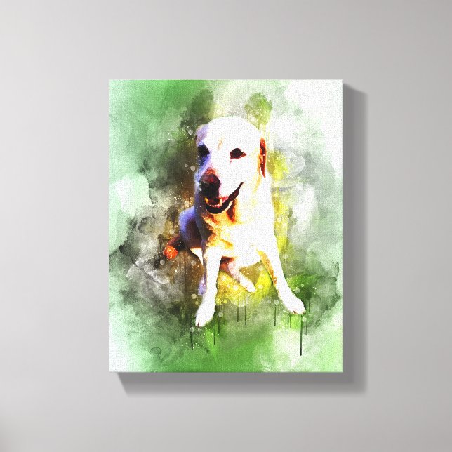 Watercolor Labrador In Green Colours Canvas Print (Front)