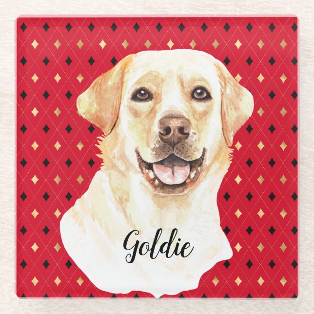 Watercolor Labrador Retriever Dog Personalised Glass Coaster (Front)