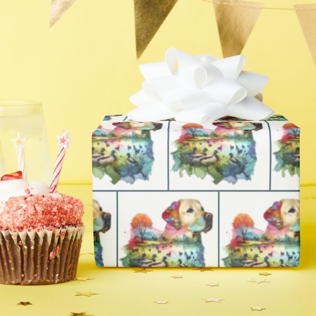 Watercolor Labrador Retriever Double Exposure Wrapping Paper (Birthday Party)