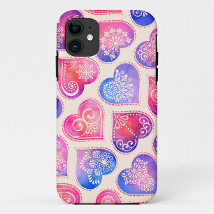 Watercolor Lace Hearts Pattern iPhone 11 Case