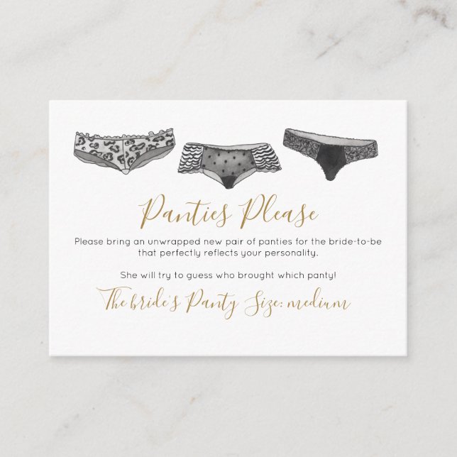Watercolor Lace Lingerie Panty Game Bridal Shower Enclosure Card (Front)