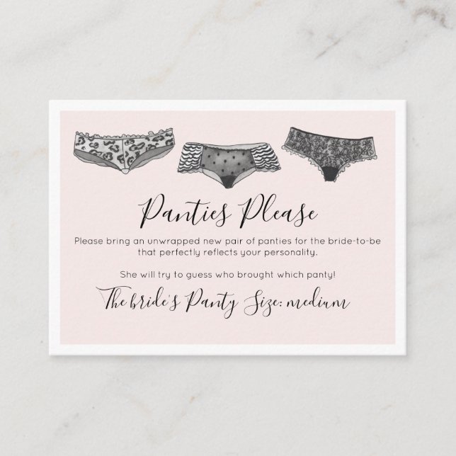 Watercolor Lace Lingerie Panty Game Bridal Shower  Enclosure Card (Front)
