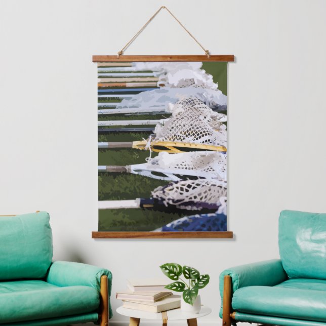 Watercolor Lacrosse Sticks Hanging Tapestry (Living Room)