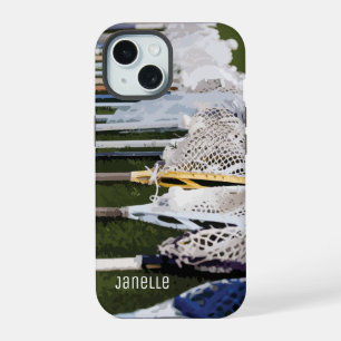 Watercolor Lacrosse Sticks iPhone 15 Case