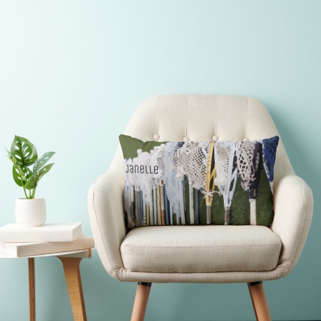 Watercolor Lacrosse Sticks Lumbar Cushion (Chair)