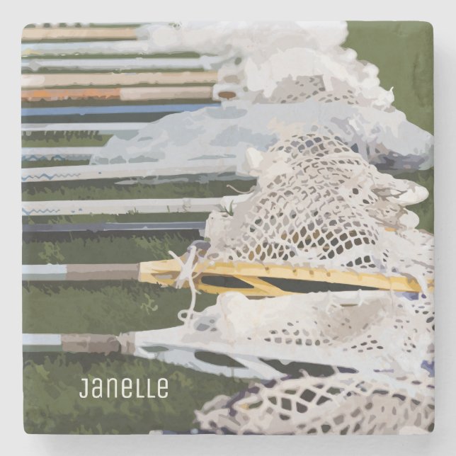 Watercolor Lacrosse Sticks Stone Coaster (Front)