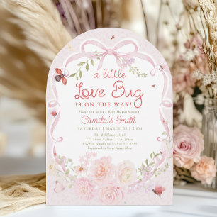 Watercolor Lady Bug Floral Girl Baby Shower Invitation