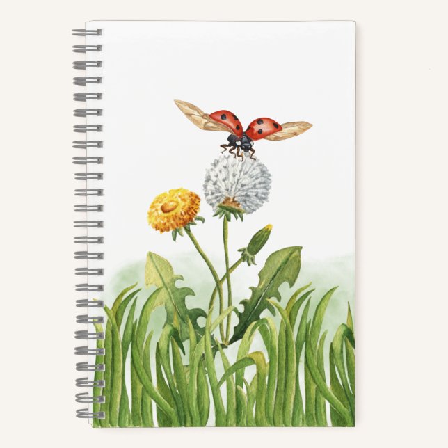 Watercolor Ladybug and Dandelions Notebook (Front)